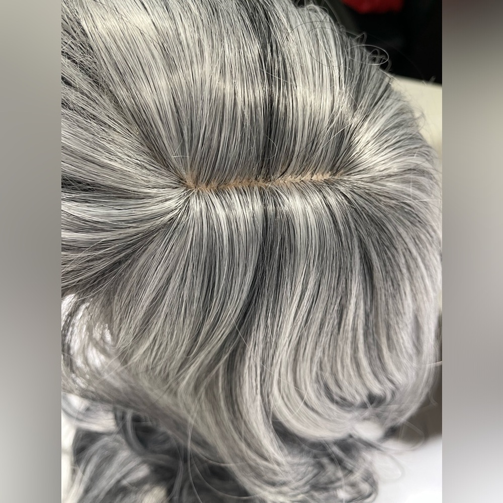 HAIR, 25” Long Layers, Wavy, Swoop Bangs, center part, Silver/Black/Gray - Picture 7 of 10